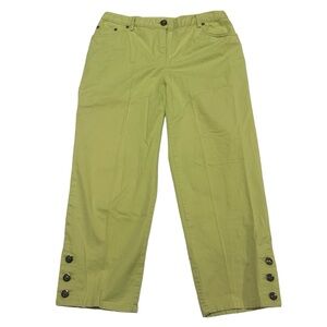 Ruby Rd. Pants Womens 8 Green Capri High Rise Flat Front Buttoned Ankles